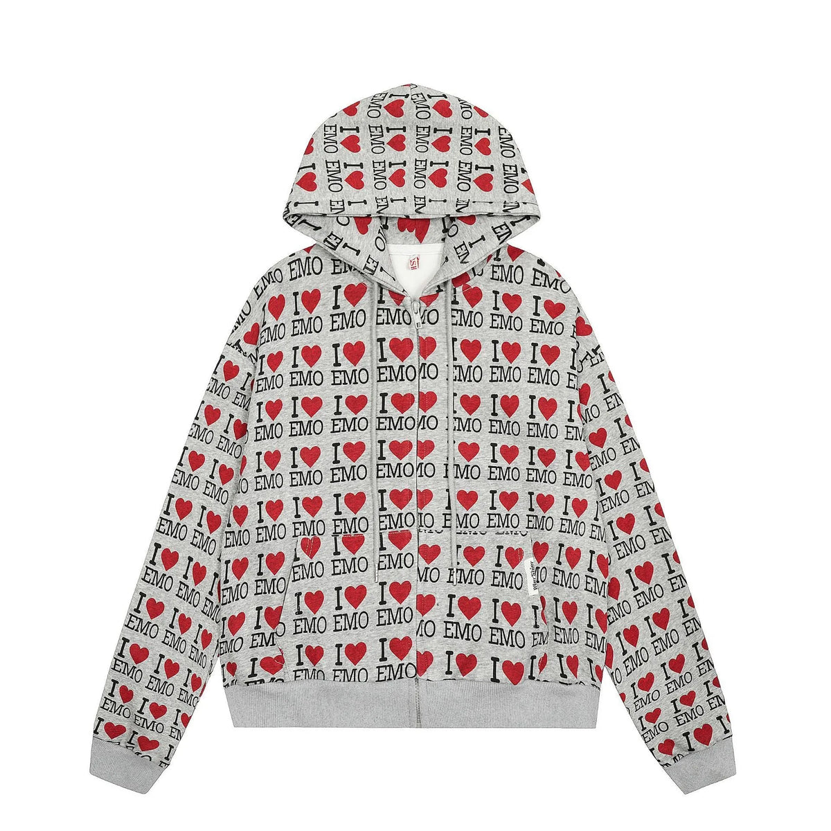 Women's melange grey cotton cardigan sweater with long sleeves on a hanger.