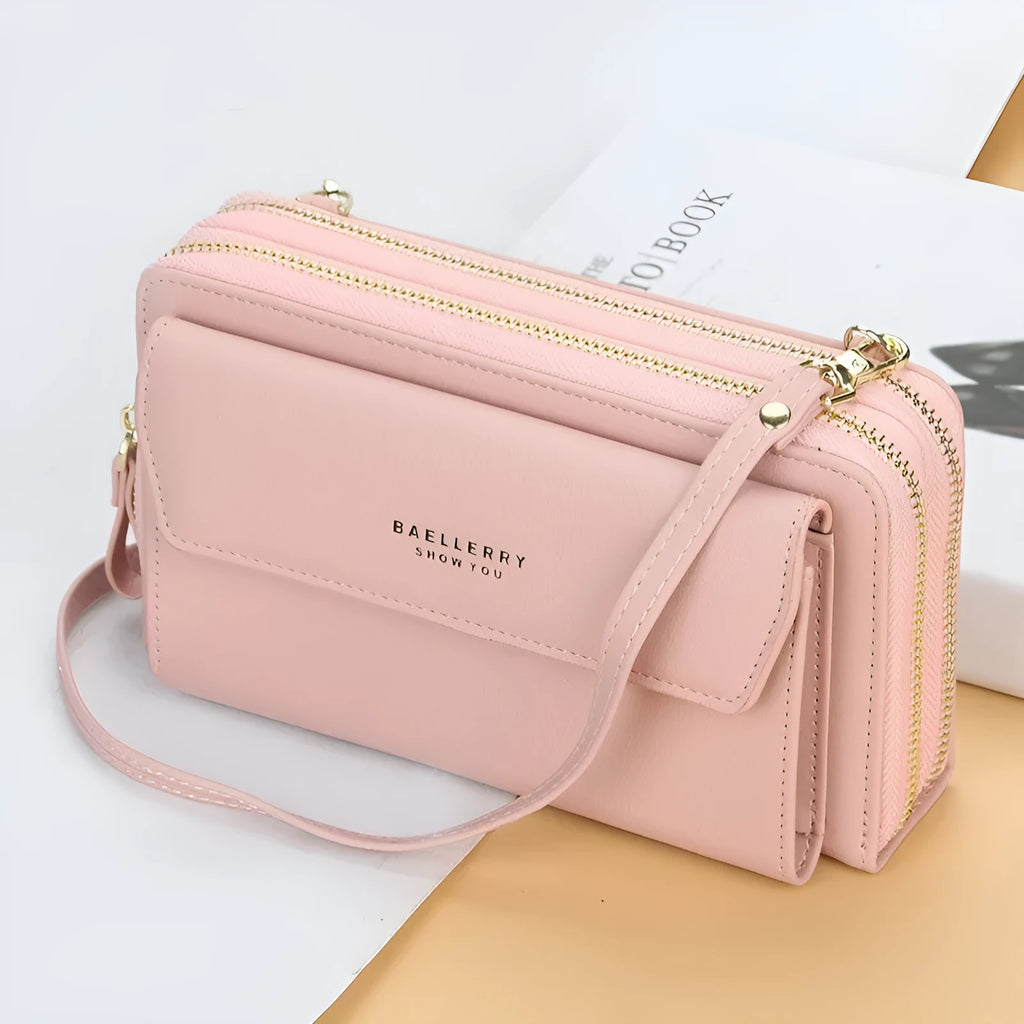 Soft PU leather ladies long wallet with double zipper in a choice of six colours