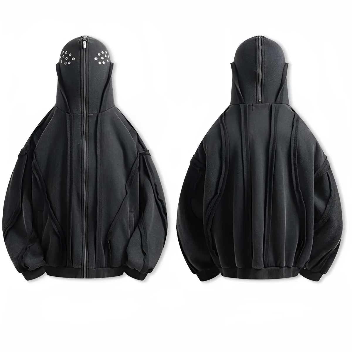 Black men's retro-style hooded coat with zip front and padded lining