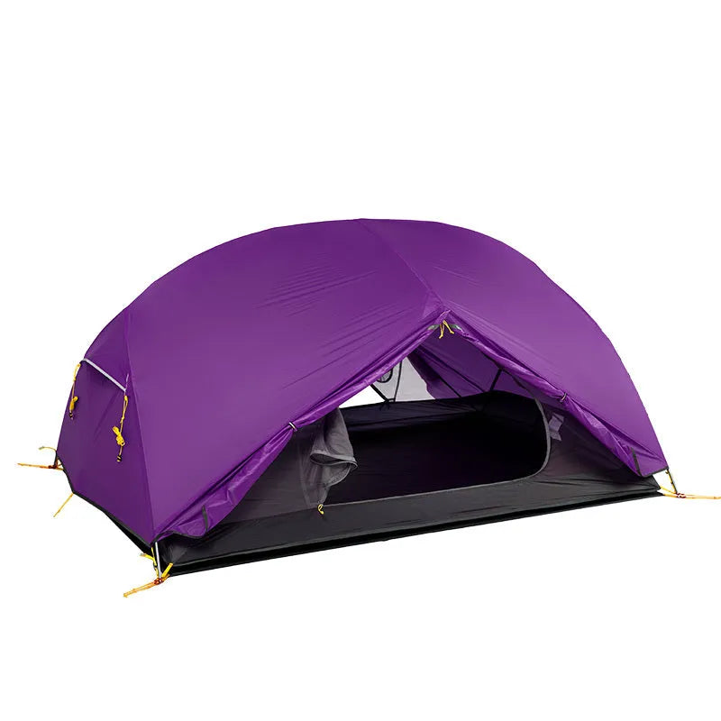 Ultralight 20D nylon plaid double-layer two-person camping tent with aluminium alloy poles in grey or purple