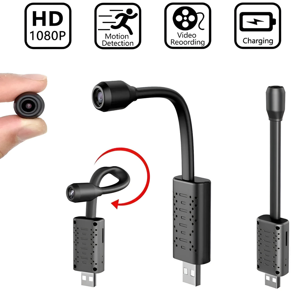 Black V380 wireless USB security camera with compact design for home monitoring