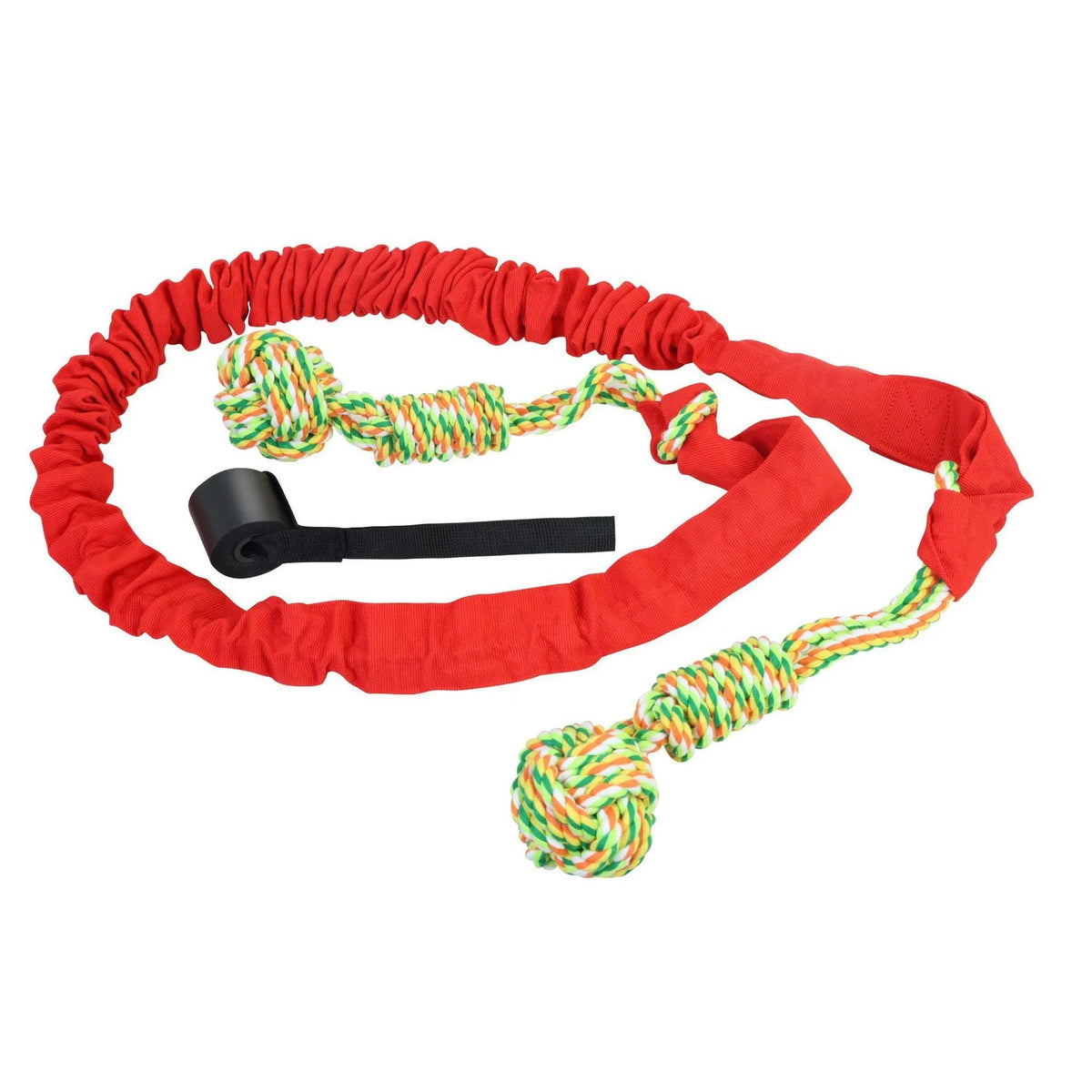 Cotton thread dog tug of war rope toy in black, grey, or red colours for interactive play and dental grinding