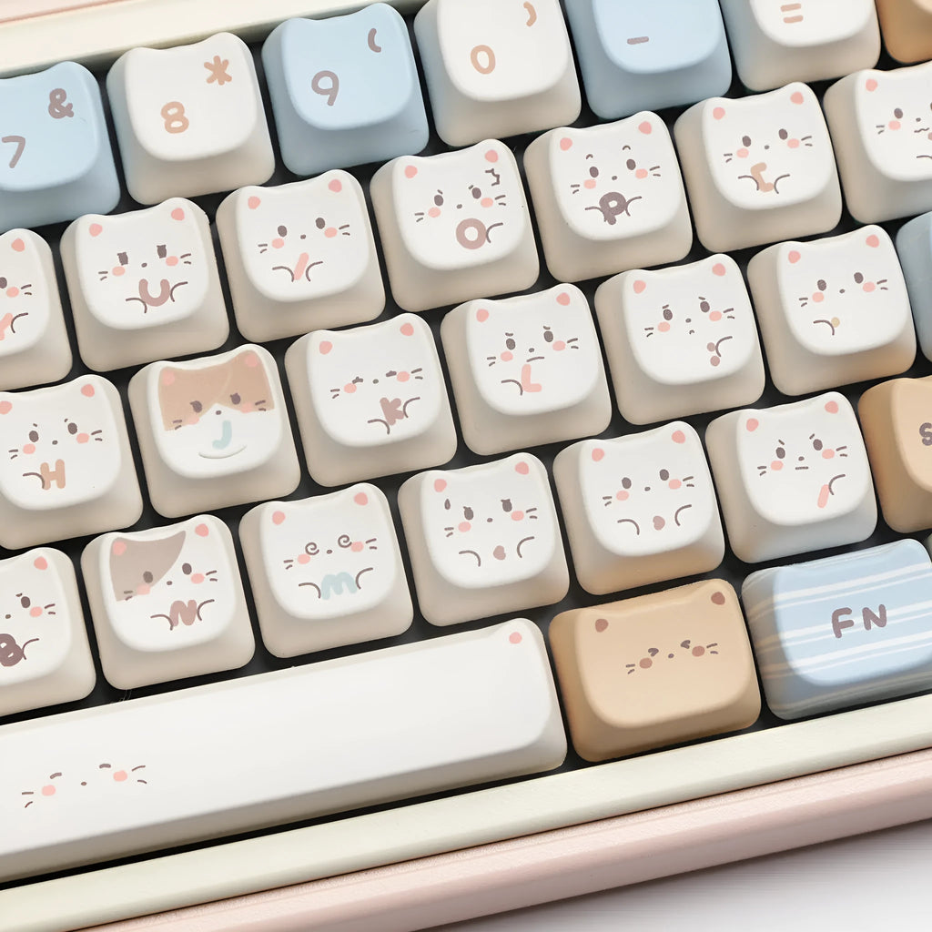 Sea Salt Cat mechanical keyboard PBT key cap set with ocean theme and March 7u spacebar supplement