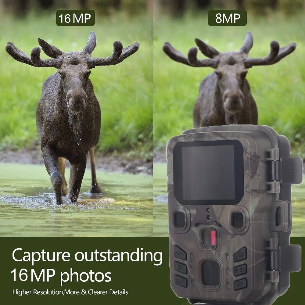 Black infrared night vision monitoring device with 12MP sensor and TF card storage slot