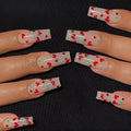 Self-adhesive nail wraps in JP1601 colour with French love red diamond and cherry pattern, pack of 24 with adhesive glue