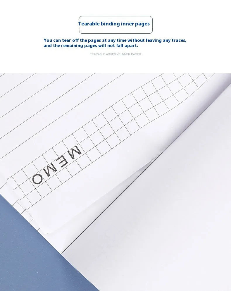A4 tearable meeting notebook with grid design cover and wireless adhesive binding