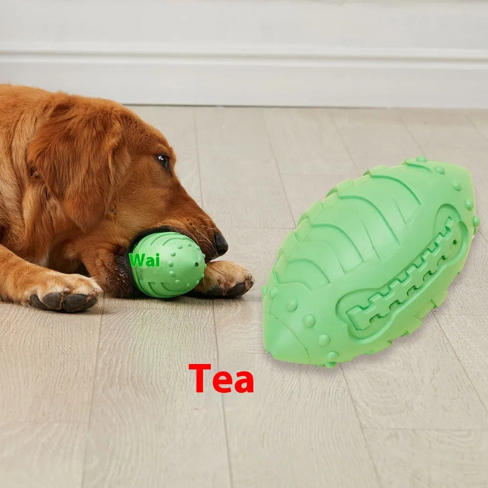 Light green rubber rugby ball dog toy for interactive training and teeth cleaning