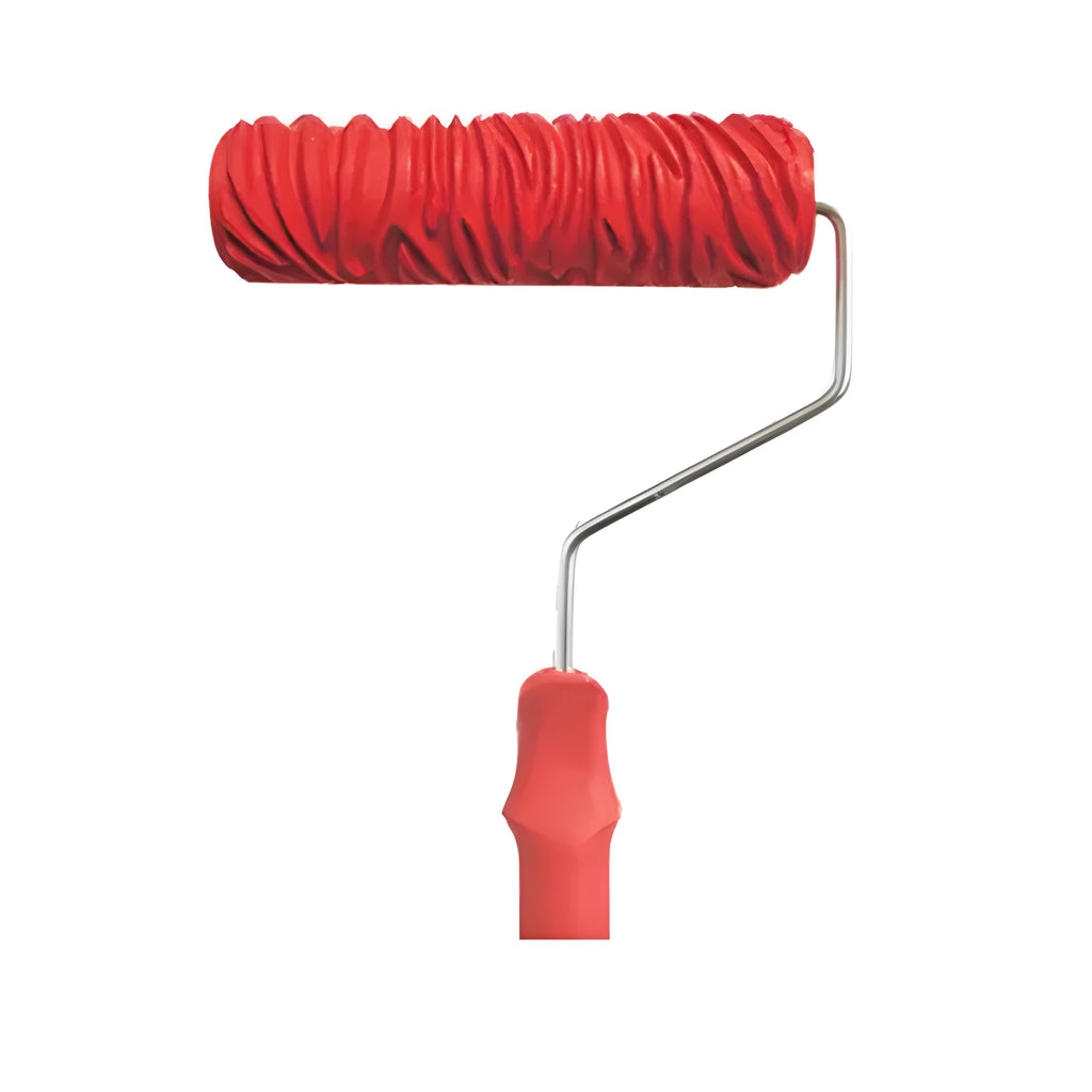 Red 7 inch paint embossing roller for creating textured wall patterns