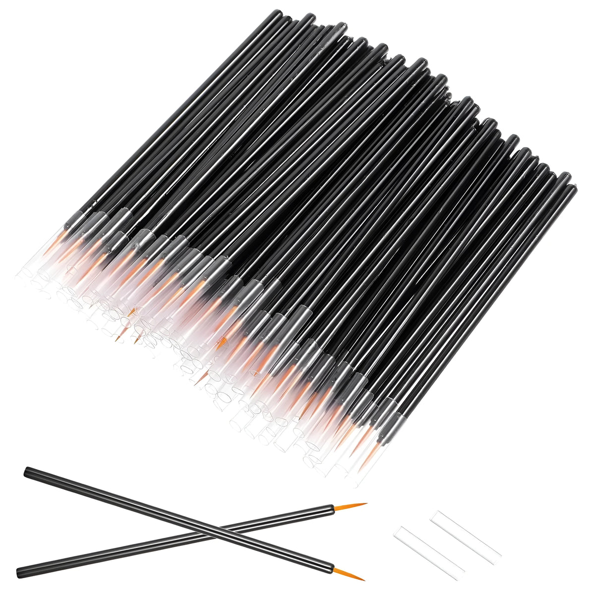 One hundred black disposable eyeliner brushes with fine point applicators and protective sleeves