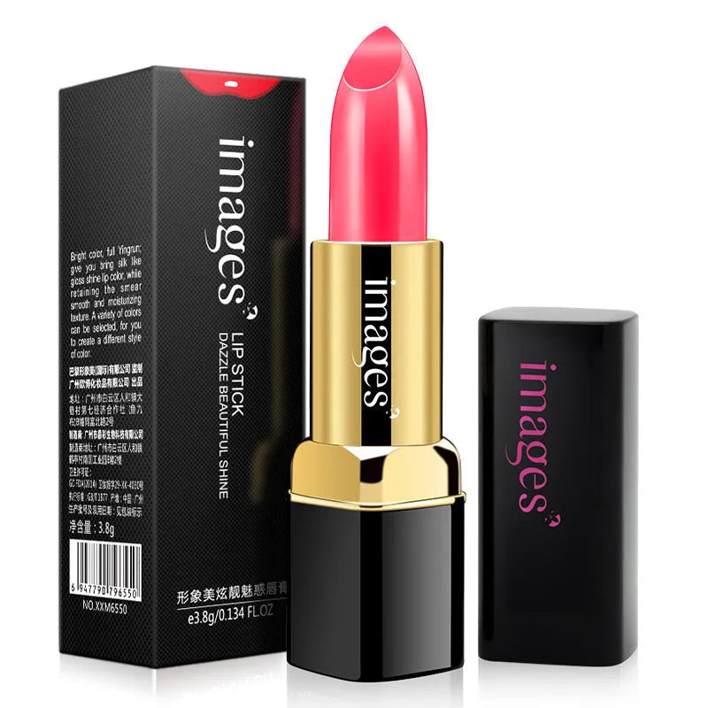 Moisturising lipstick lip gloss in ten colours including coral red and rose purple, 3.8g per stick.