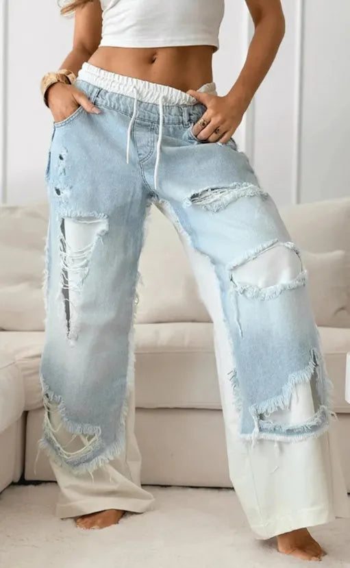 Ripped washed loose skinny jeans in blue, black, pink and light blue, sizes S to 2XL