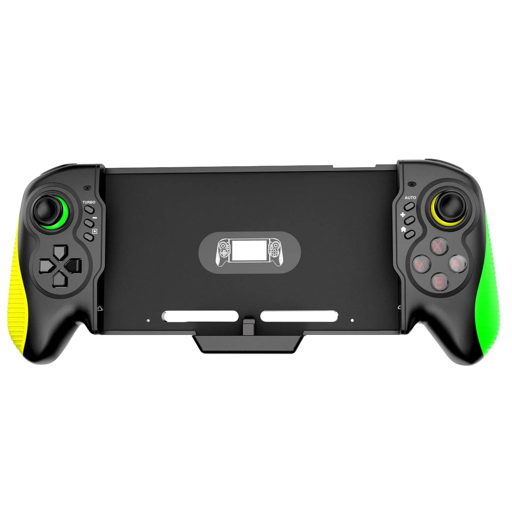 Yellow-green ABS game controller with in-line handles for Switch and PC gaming