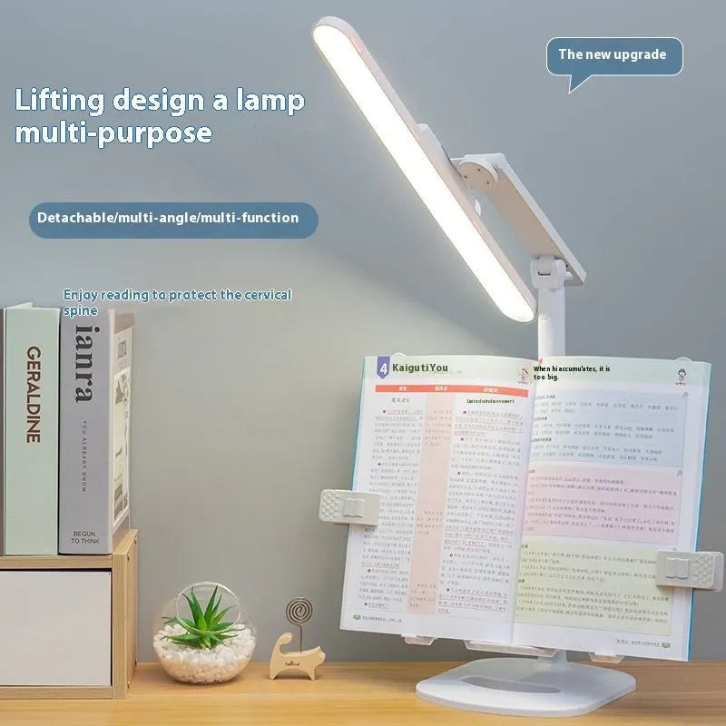 Adjustable LED desk lamp with bookshelf design for reading and study tasks