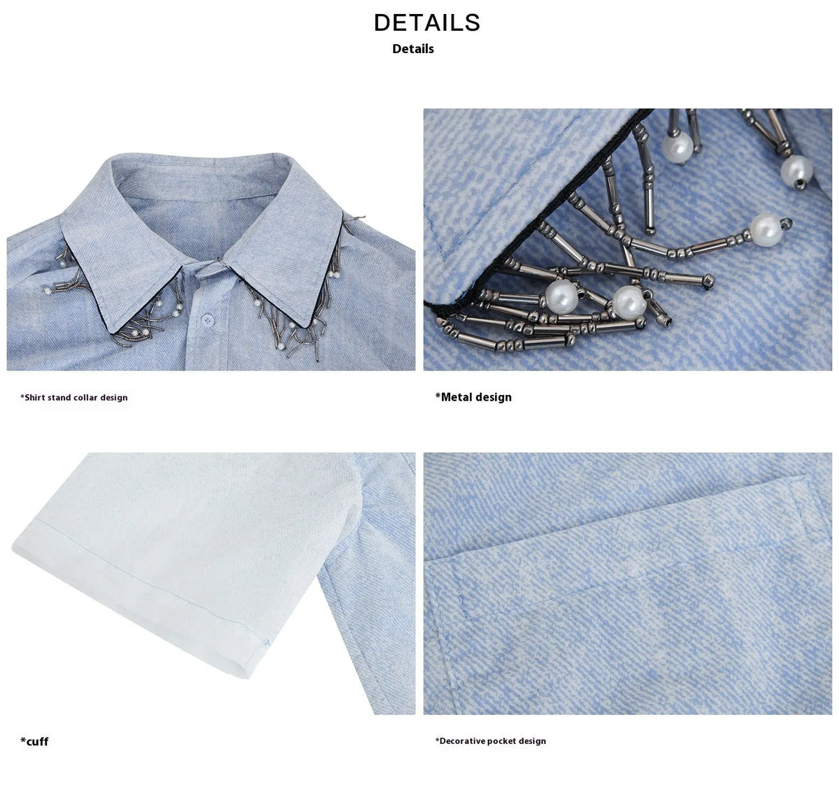 Men's loose fit blue and white gradient short sleeve shirt with quilted style details