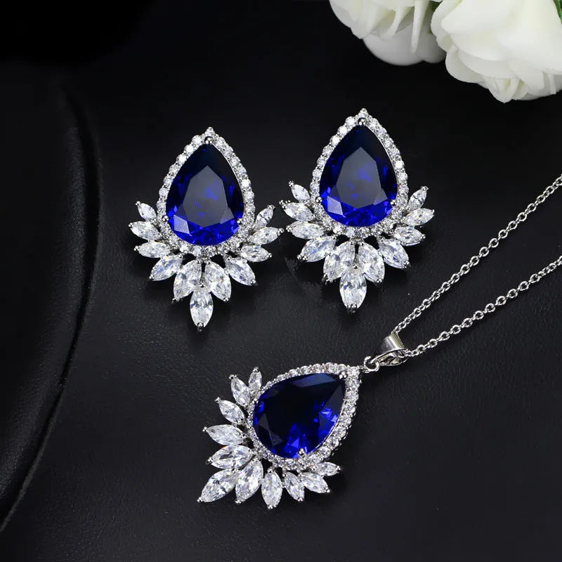 AAA jewellery chain bridal banquet dinner jewellery set with necklace bracelet earrings in blue red white colours