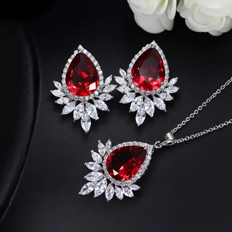 AAA jewellery chain bridal banquet dinner jewellery set with necklace bracelet earrings in blue red white colours