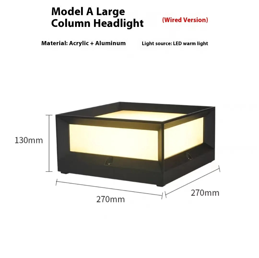 Aluminium solar-powered LED column light for outdoor wall or door mounting.