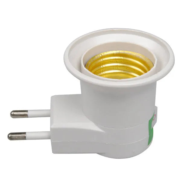 White E27 wall plug-in screw lamp holder with switch control for bulb adapter conversion
