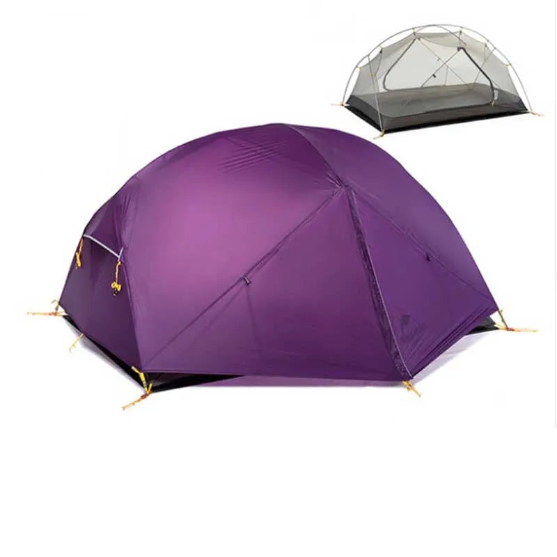 Ultralight 20D nylon plaid double-layer two-person camping tent with aluminium alloy poles in grey or purple