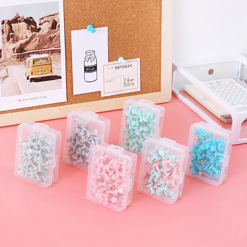 Morandi colour push pins with five-pointed star button design in green, grey, and pink