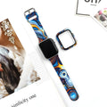 Printed silicone replacement strap for Apple Watch in multiple colour designs showing attachment mechanism