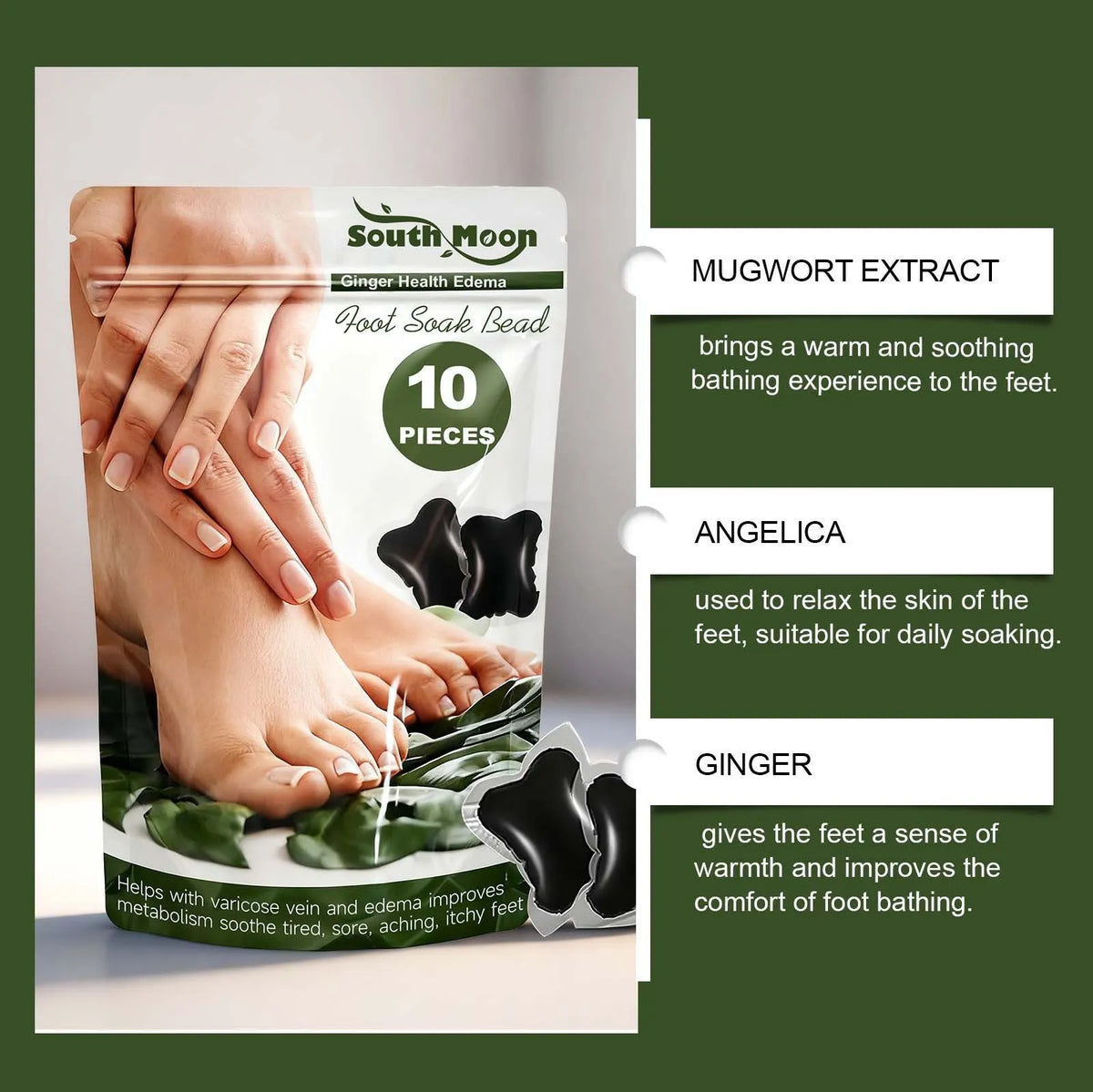 Ginger wormwood angelica foot soak beads 10pcs herbal edema foot bath with safflower extract