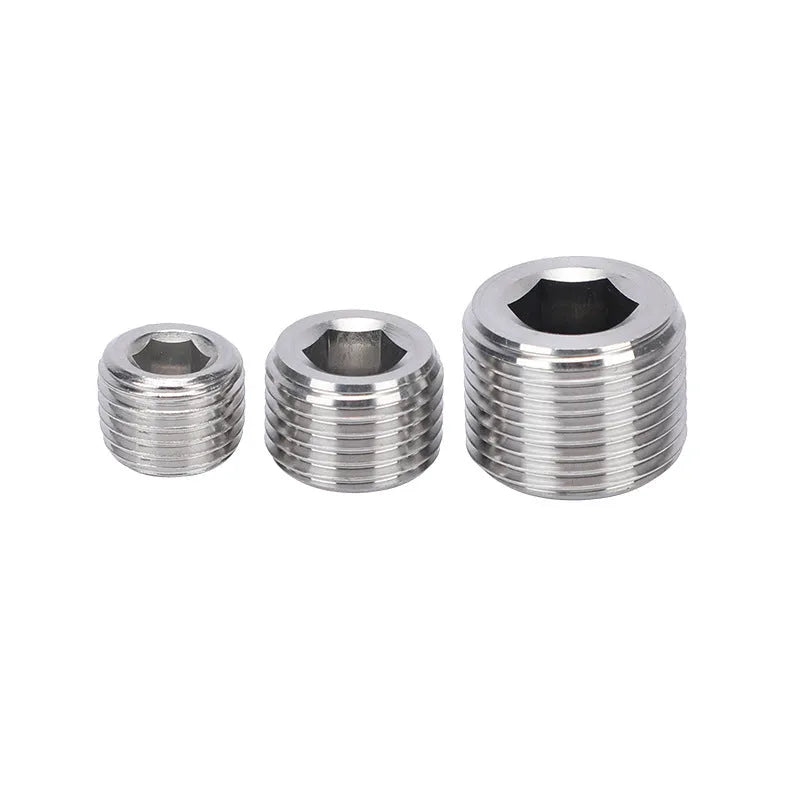Stainless steel hexagon pipe plug with 3/8 inch threads for bulkhead fittings