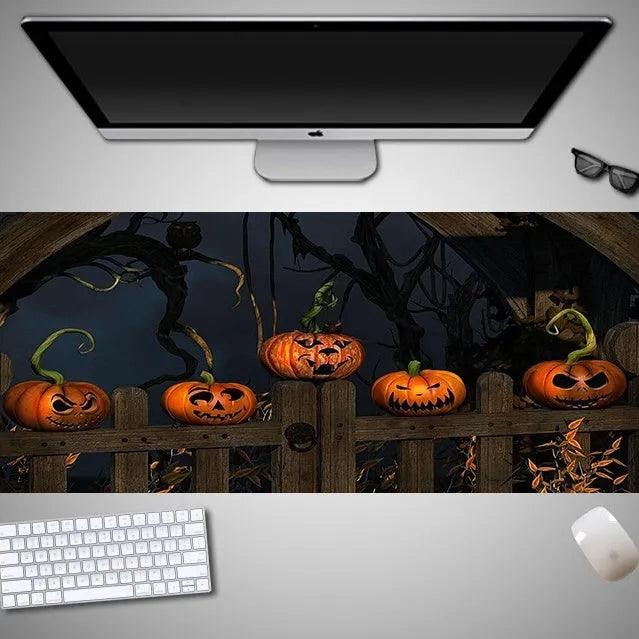 Oversized Halloween gaming mouse pad showing one of 28 available character designs on rubber cloth surface
