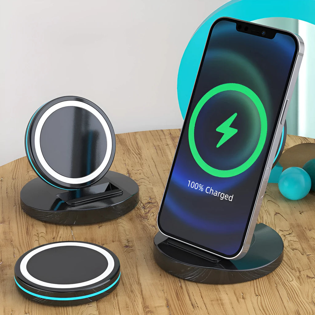 Magsafe compatible 3-in-1 folding wireless charging stand for iPhone 12 with magnetic attachment