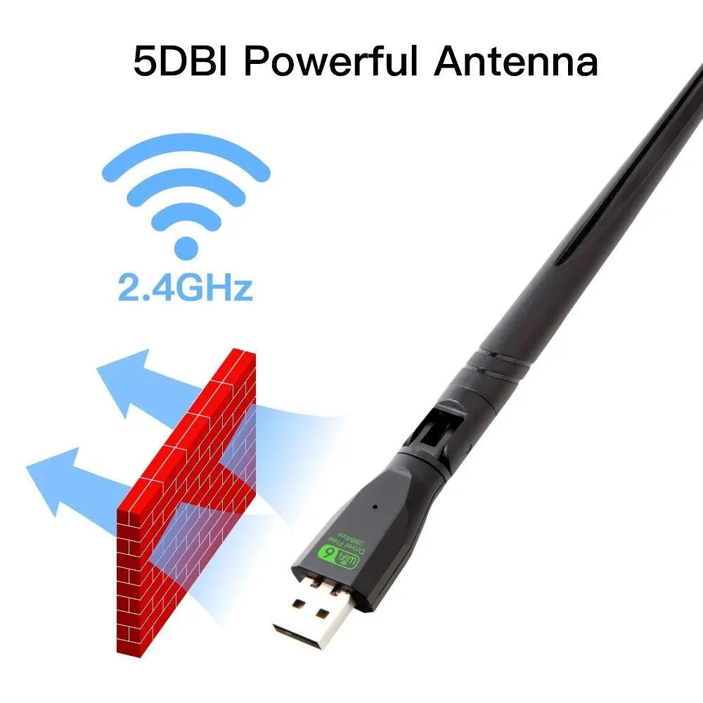 Black USB WiFi 6 wireless network card adapter for driver-free plug-and-play connectivity
