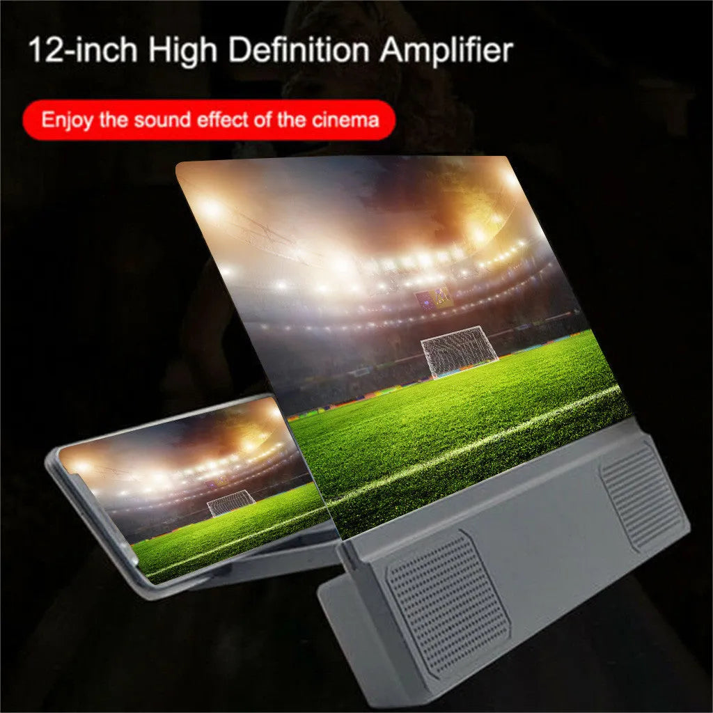 12-inch mobile phone screen amplifier with flexible gooseneck on a table next to a smartphone