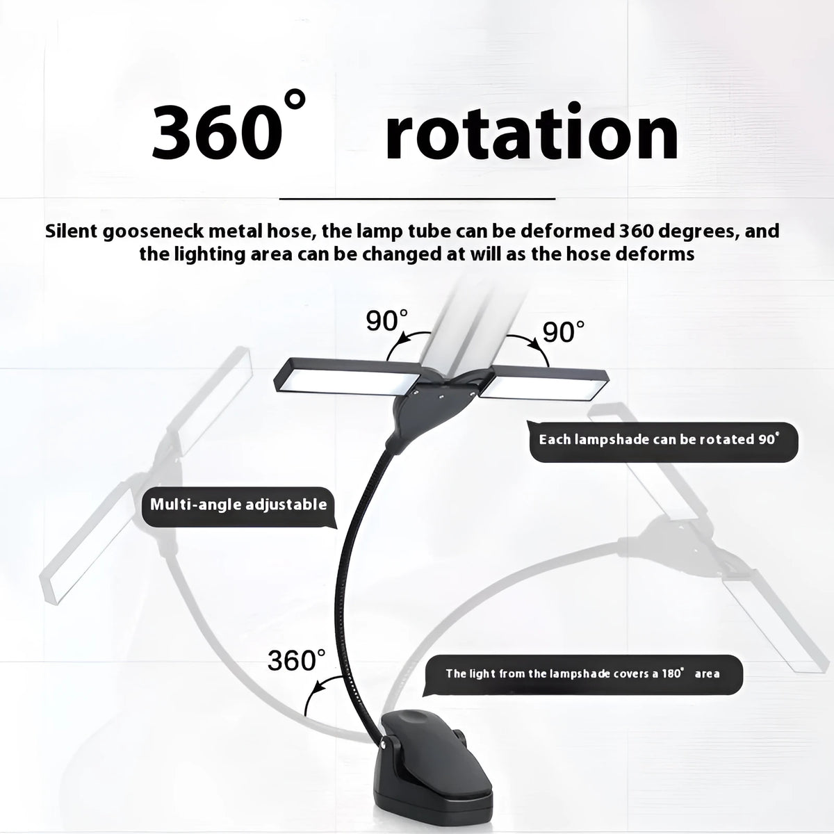 Rechargeable black music stand lamp with 28 LED lights and USB cable