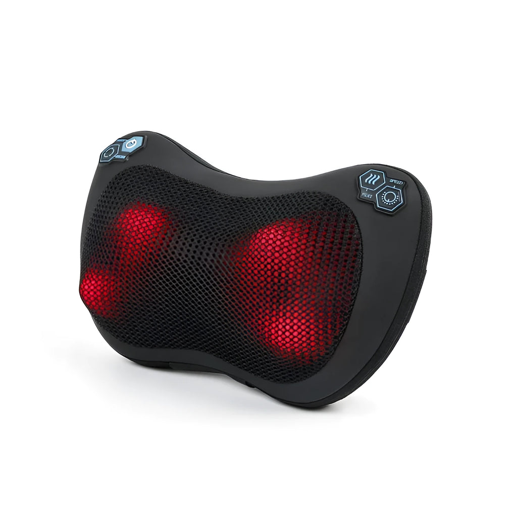 Black bone-type car massage pillow with AC power, four gears, timing function and infrared physical therapy classification