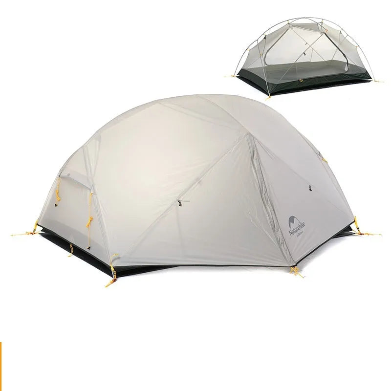 Ultralight 20D nylon plaid double-layer two-person camping tent with aluminium alloy poles in grey or purple