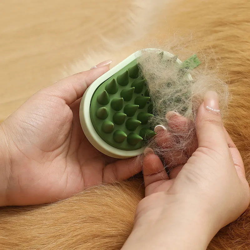 Soft silicone pet grooming brush with hair removal comb in four colour options for dog bath sessions
