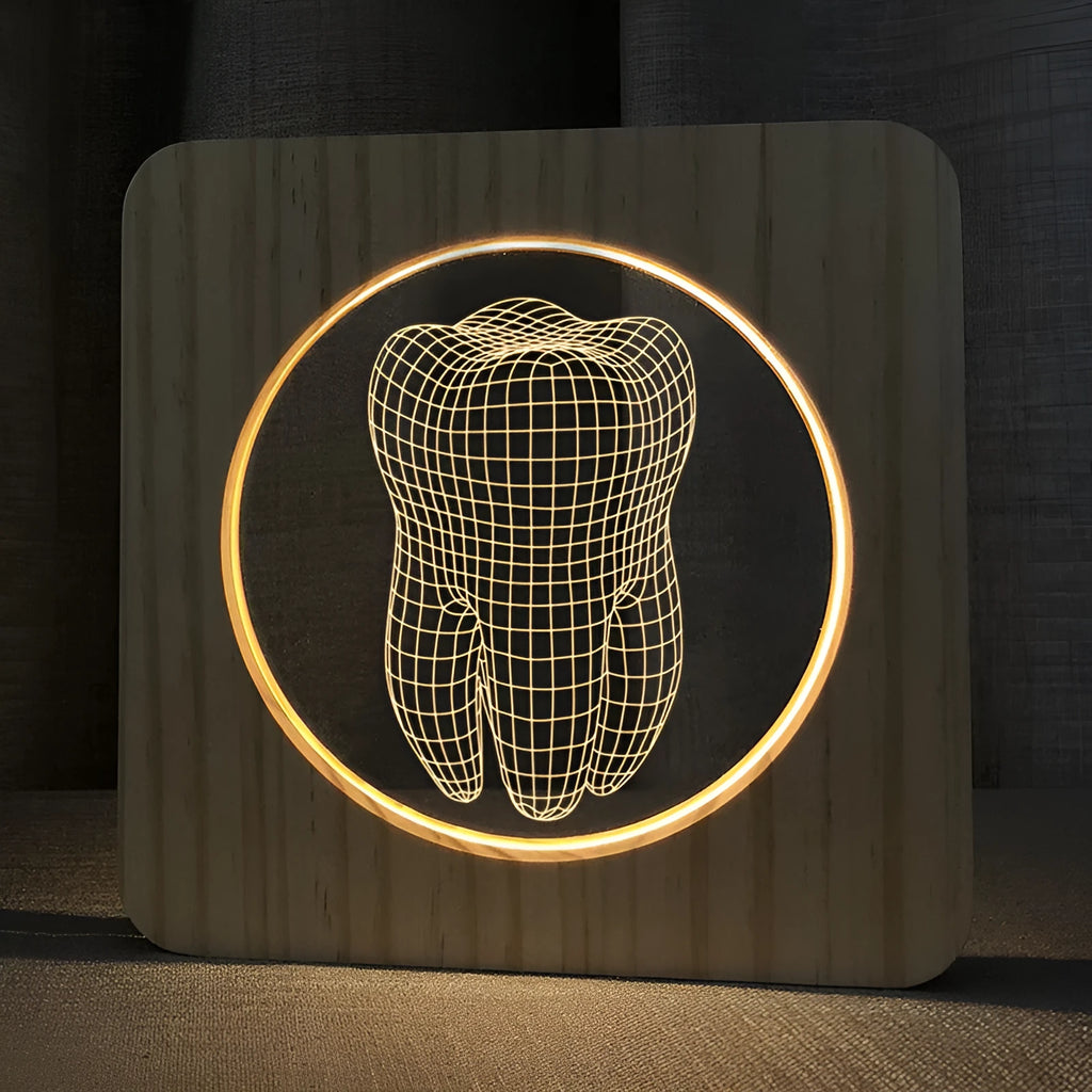 Tooth-shaped wood-colour acrylic night lamp with USB cable