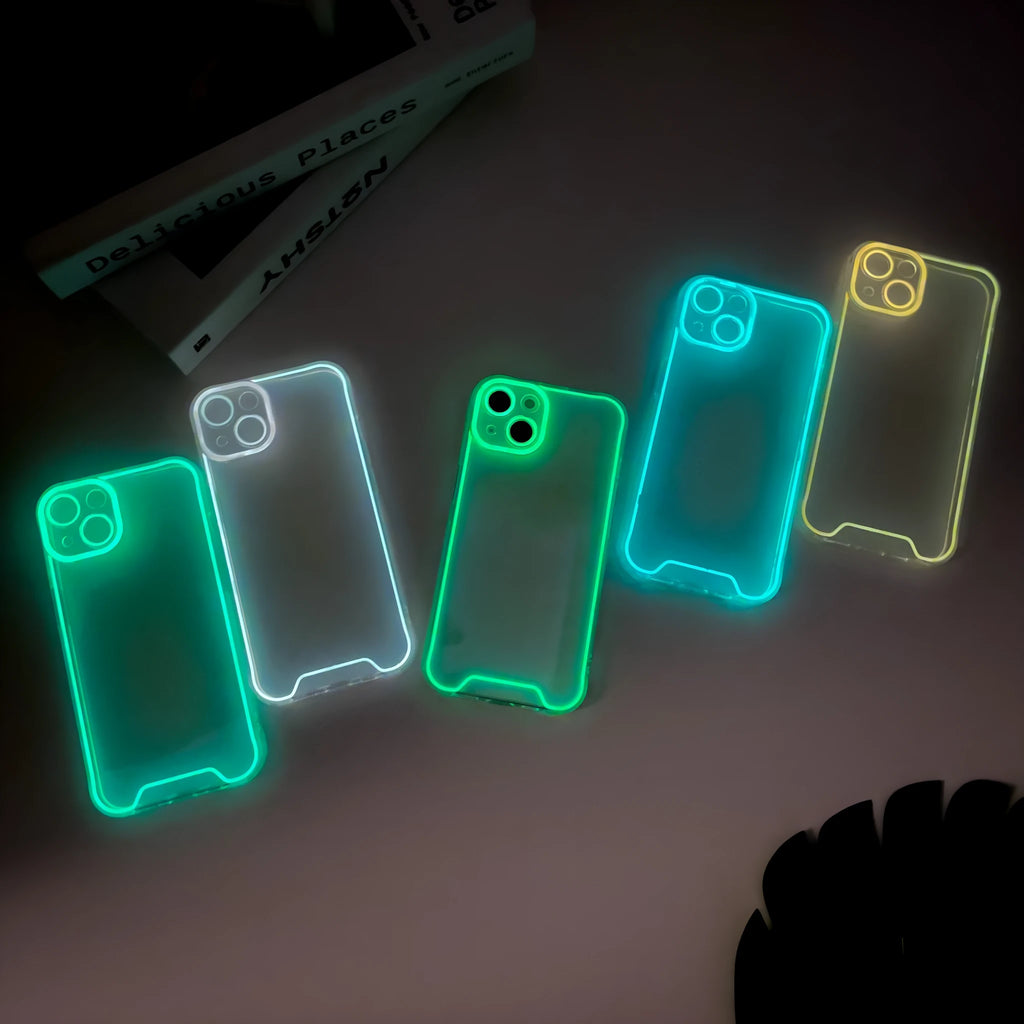 Glow-in-the-dark soft TPU phone case for Apple iPhone in green, orange, blue, yellow or pink