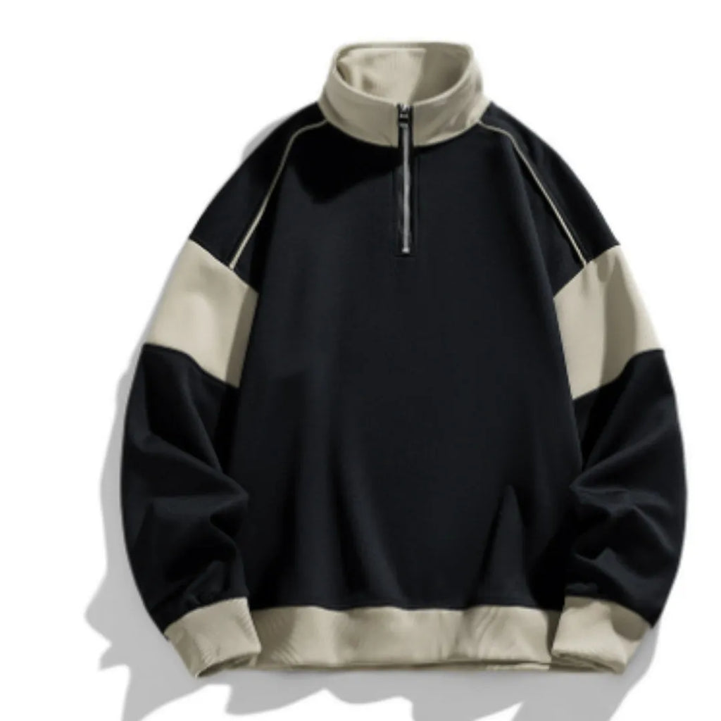 Men's hooded corduroy sweater with drop shoulder design and loose lapels in black, rice coffee and white colours