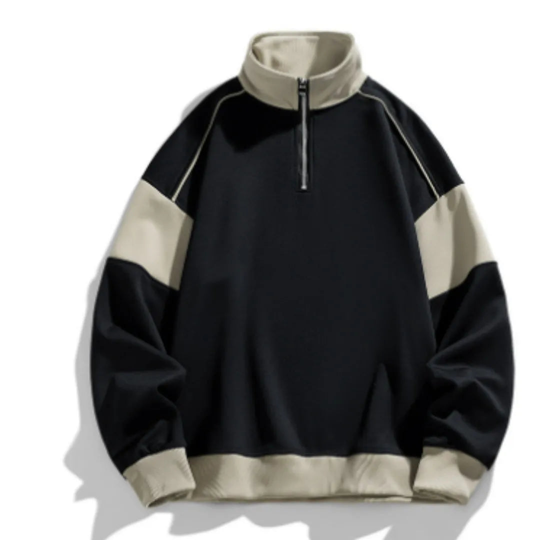 Men's hooded corduroy sweater with drop shoulder design and loose lapels in black, rice coffee and white colours