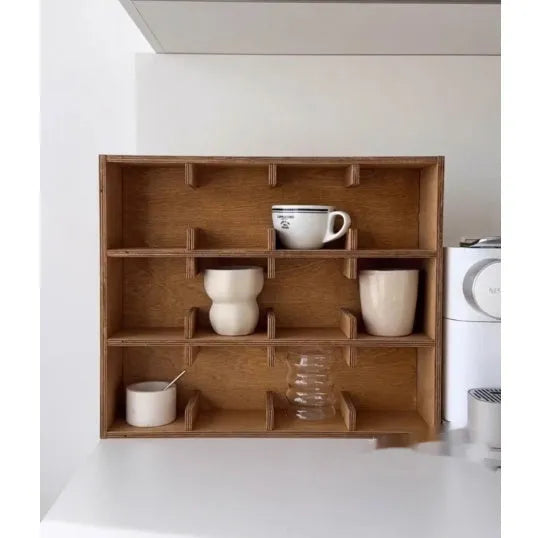Square solid wood storage rack with multiple grid compartments in birch wood meridian colour