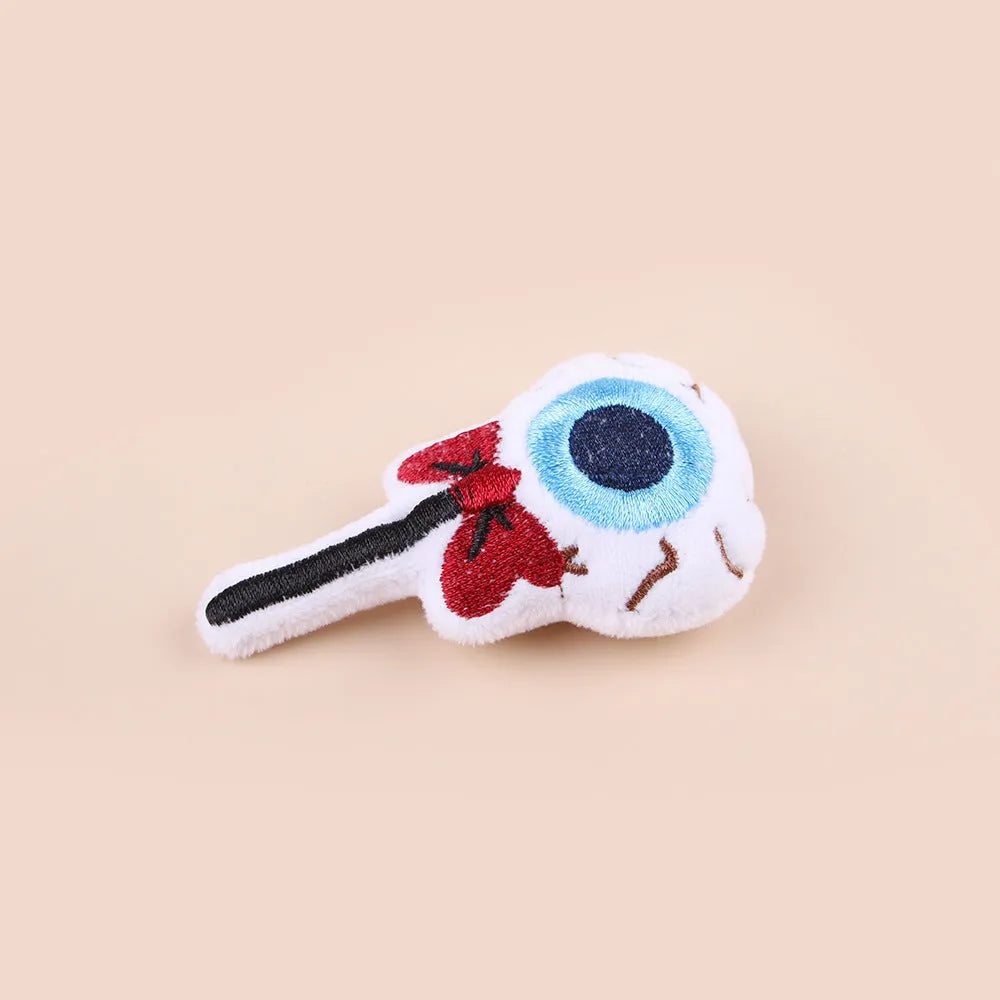 Small plush cat teaser wand toy in candy design colour variant