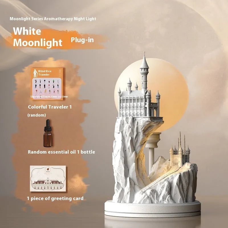White composite gypsum table lamp with wire control switch on small bedside table