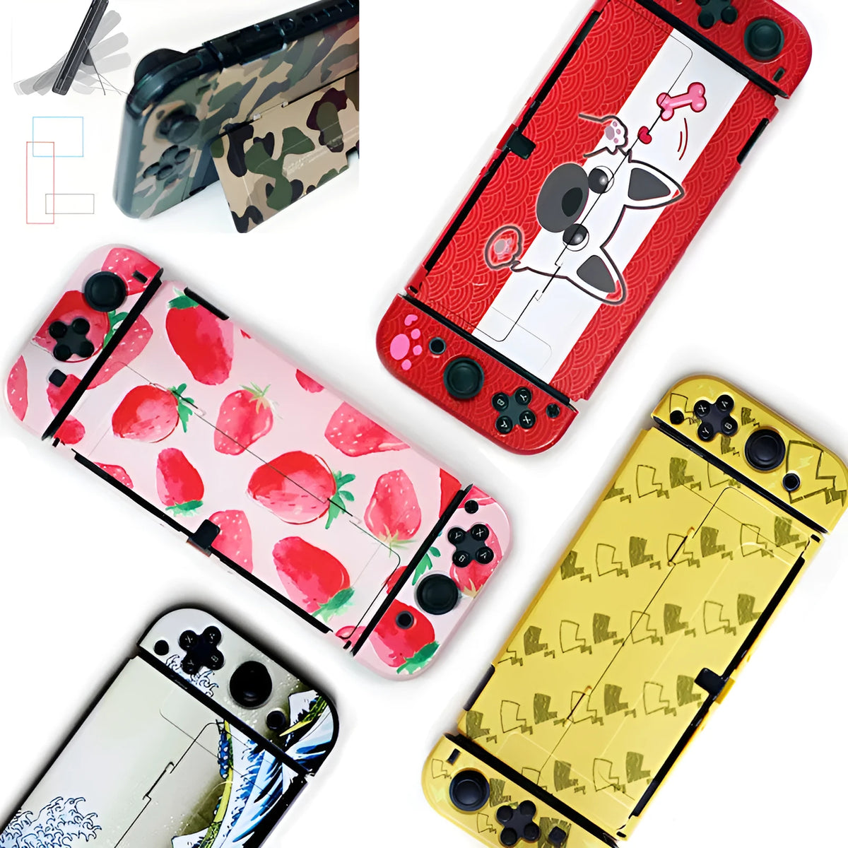 Nintendo Switch OLED hard PC protection shell case in a colour pattern with analogue caps