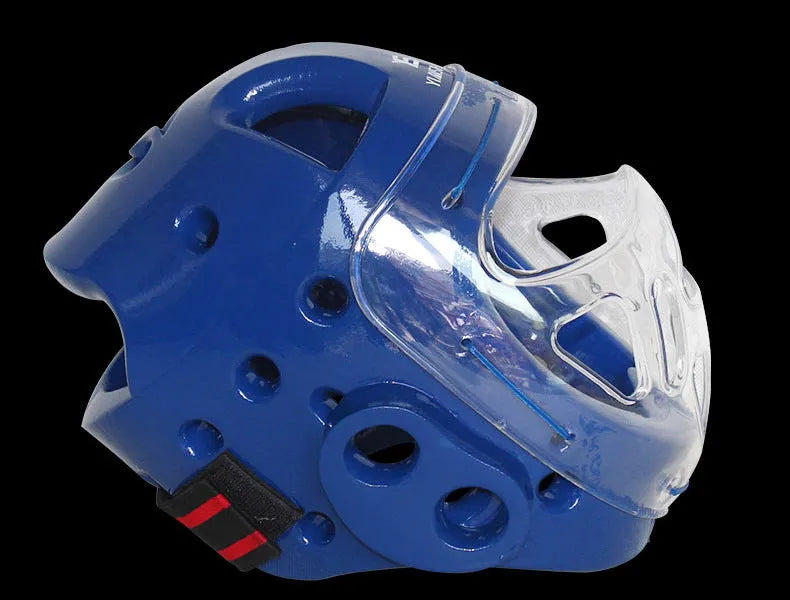 Karate helmet protective equipment for boxing in white, blue, or red colours with size options