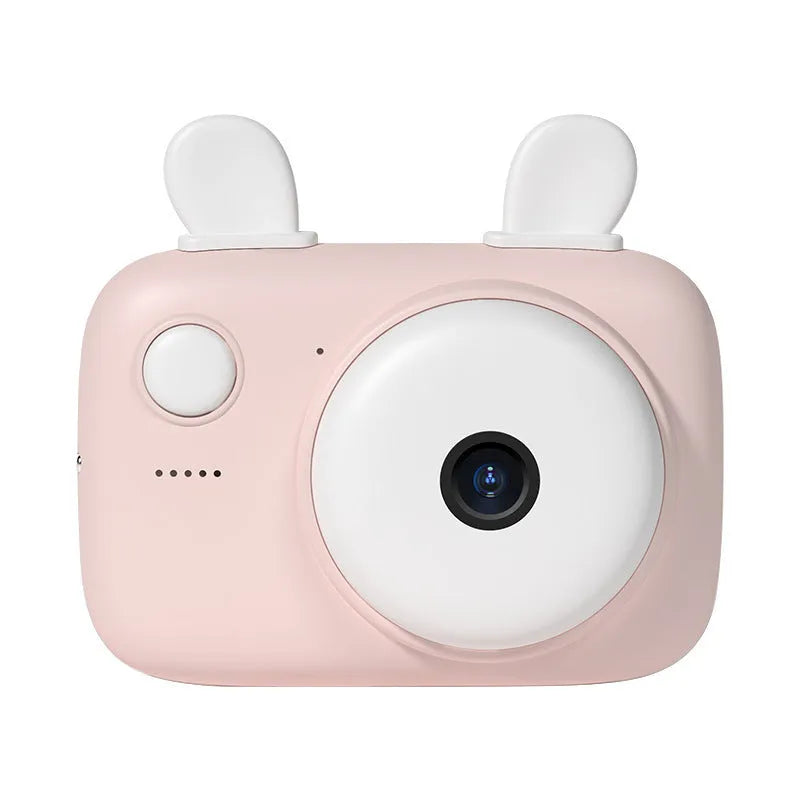 A2 Macaron shaped kids digital camera with colour options, showing front and rear cameras and a 2.4 inch screen.