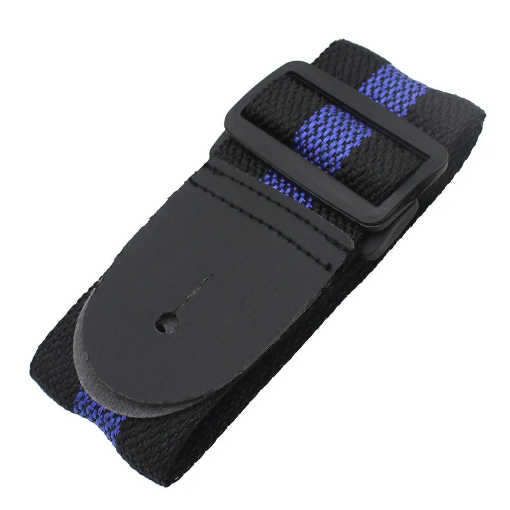 Woven fabric crossbody instrument strap for guitar, bass, and ukulele shown in multiple colour options