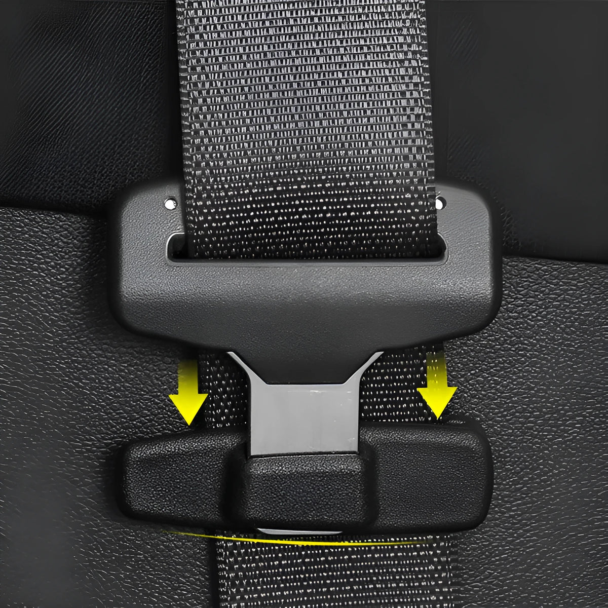 Black ABS plastic seat belt clip for car safety belt adjustment, two-piece pack
