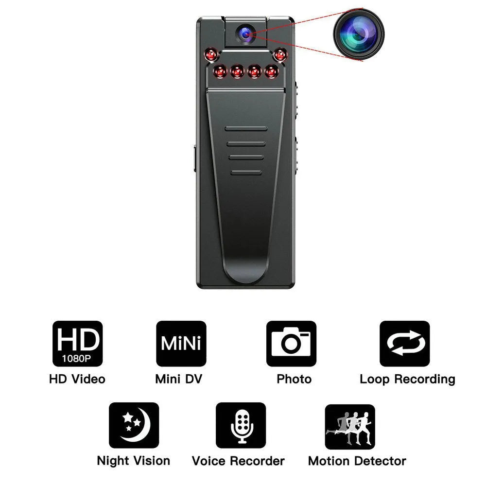 Black 1080p HD DV home camera with night vision on a flat surface.