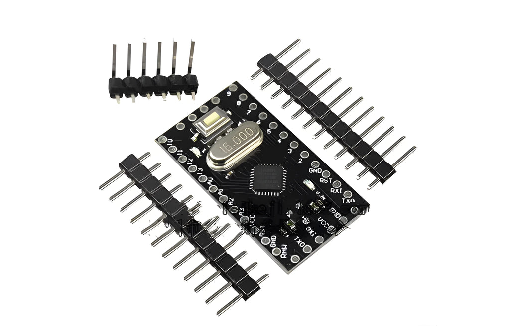 ATMEGA328P microcontroller circuit board with pin headers.