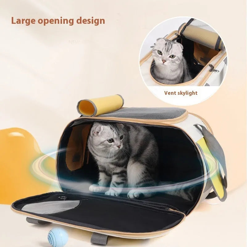 Canvas foldable single shoulder pet bag shown in yellow, green, and black colour options